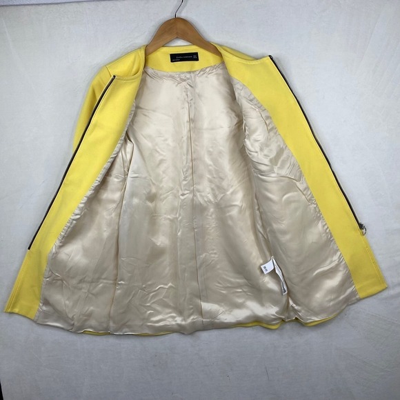 Zara Yellow Round Neck Full Zip Tailored Coat 3/4 Length Sleeves Size Medium - Picture 8 of 10